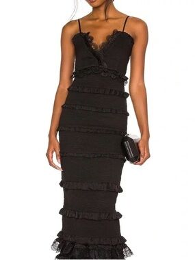 lucetta corset tiered maxi dress The Lucetta Dress in Black Windsor Brocade 18 / Black Windsor Brocade